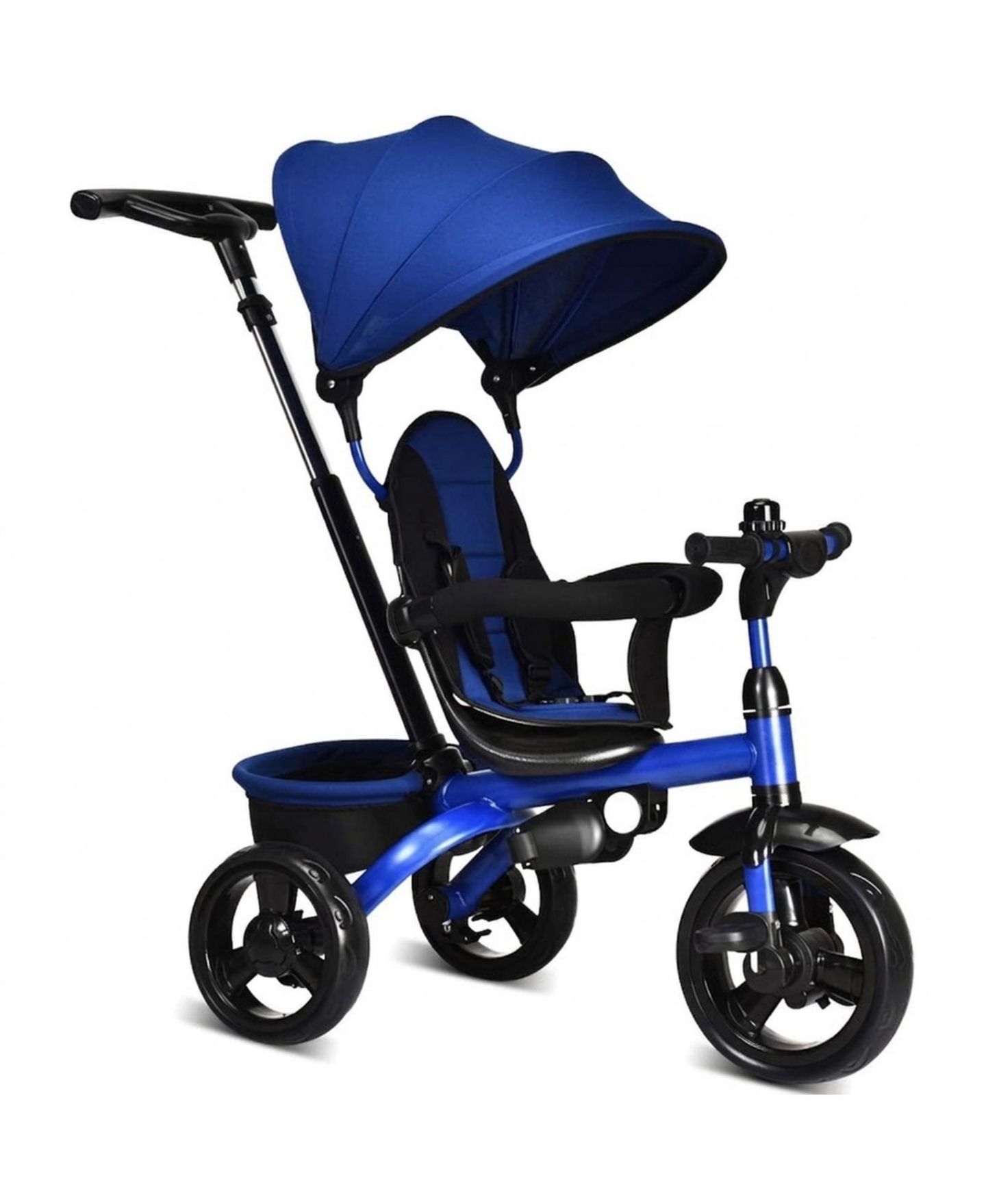 Детская игрушка HONGGE 4-in-1 Kids Tricycle with Adjustable Push Handle, 50 lbs Capacity, Ages 10 Months-5 Years, цвет: Синий — фото 1