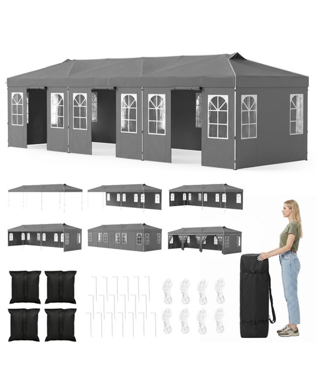 Sugift 10 x 30 Ft Adjustable Height Pop Up Canopy Tent with Sidewalls Tent