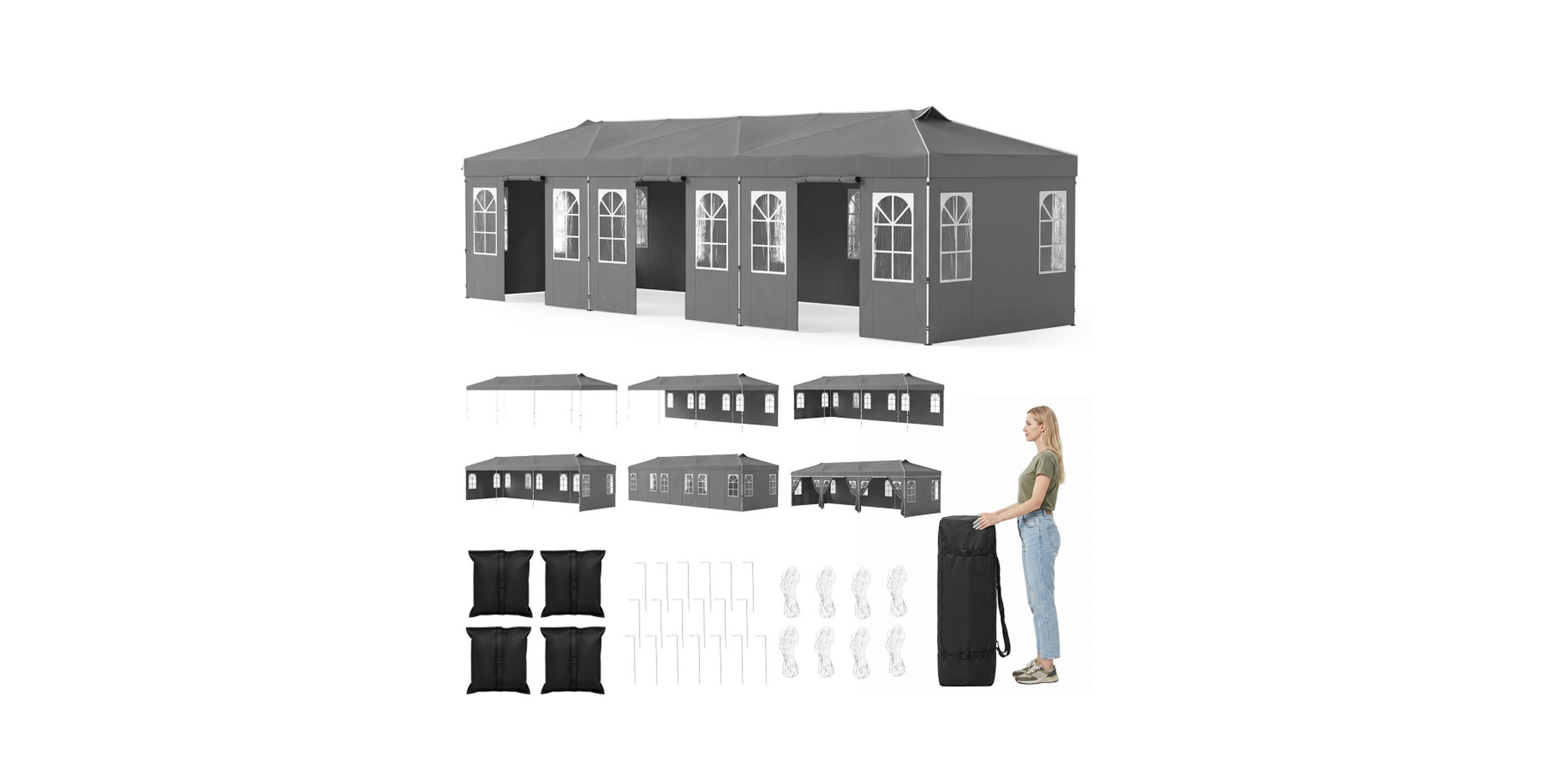 Sugift 10 x 30 Ft Adjustable Height Pop Up Canopy Tent with Sidewalls Tent