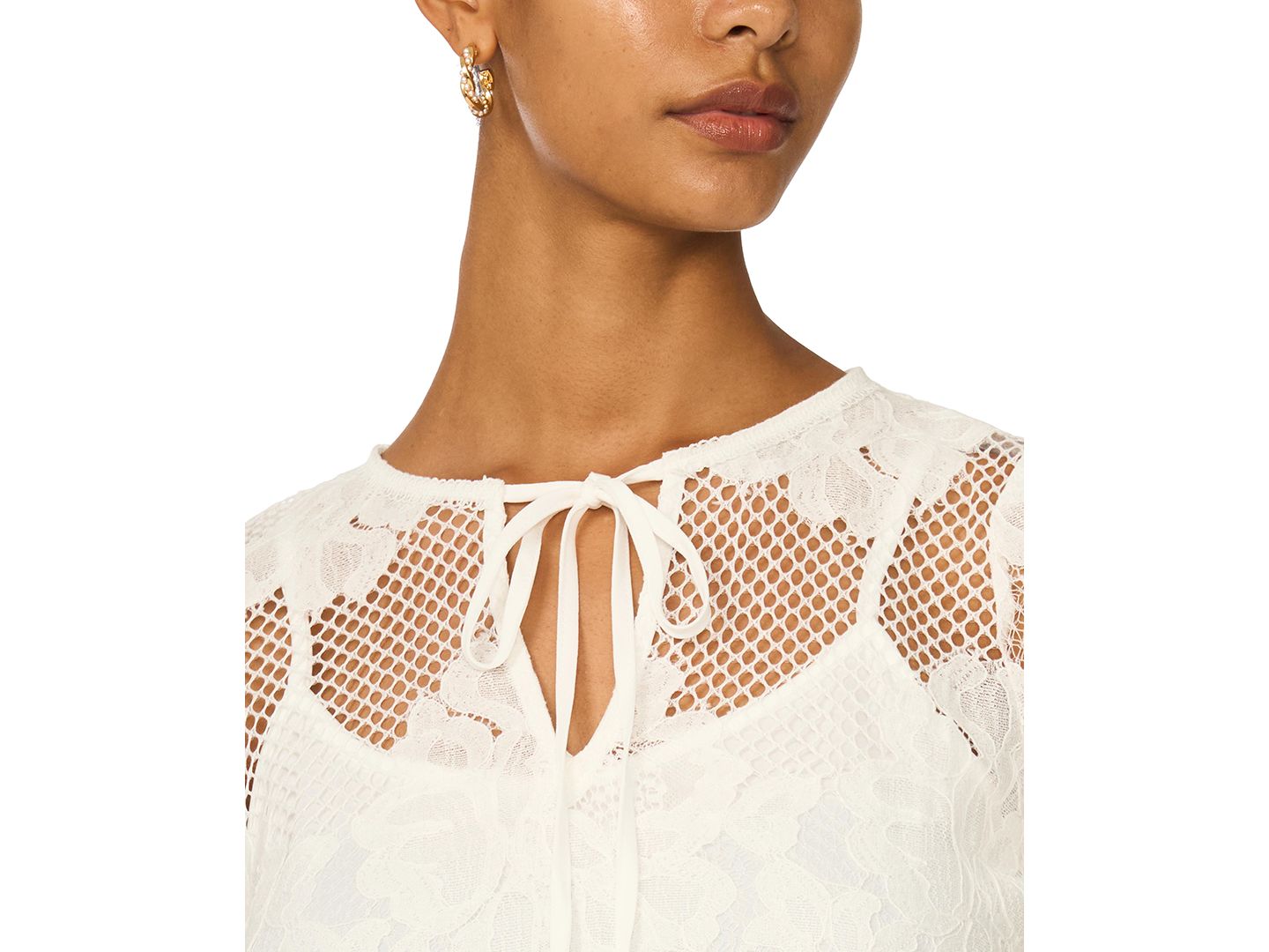 Женская блузка Vince Camuto Floral Lace Tie-Neck, цвет: Состаренный белый — фото 3