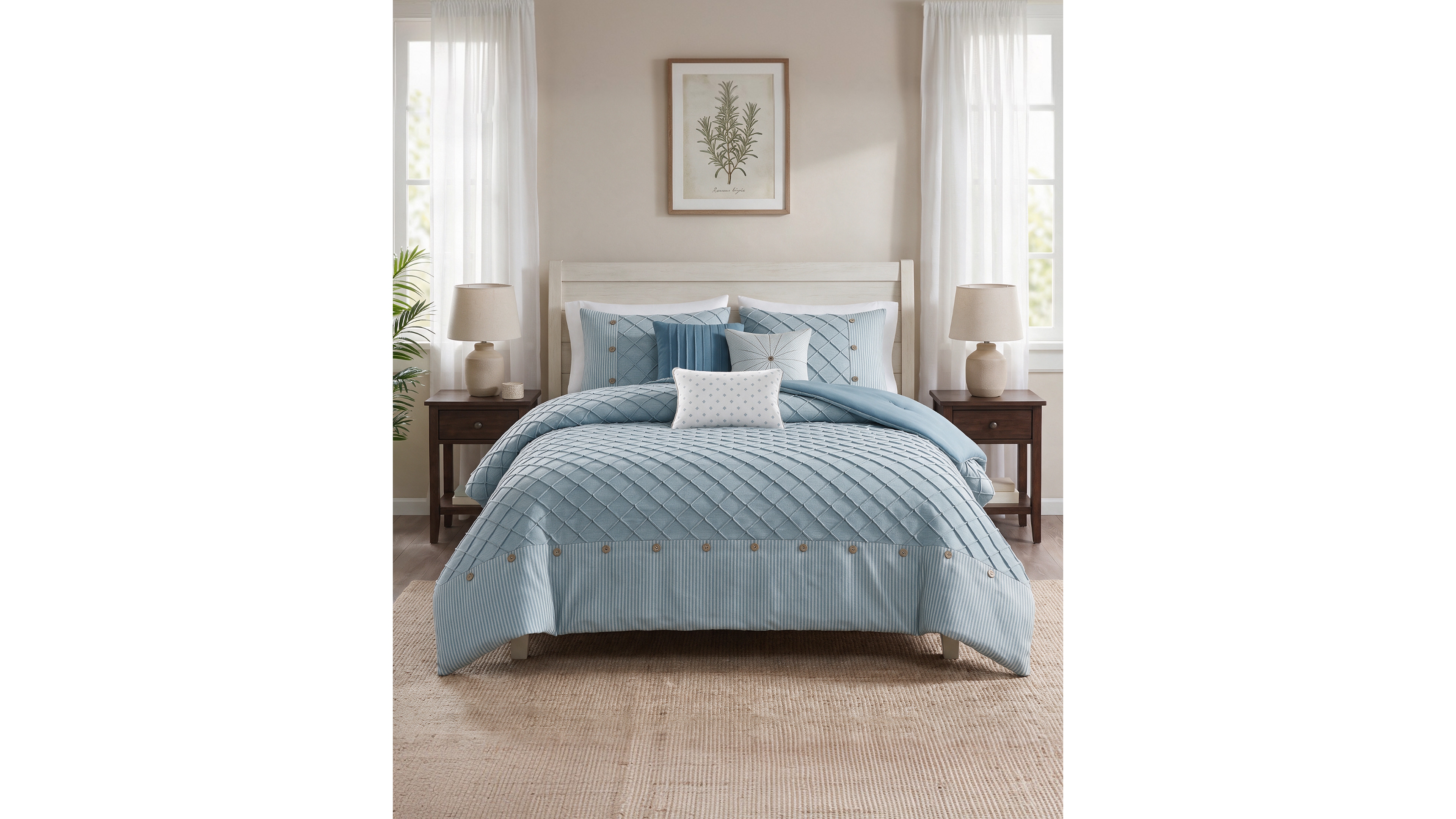 Madison Park Ethan Woven Pleated Stripe 6-Piece Comforter Set, Full/Queen
