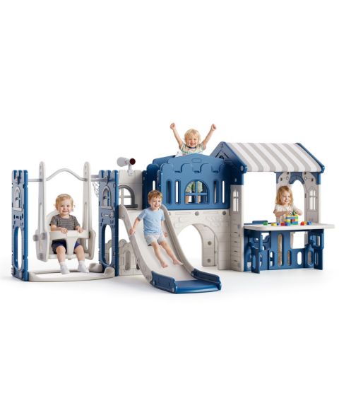 Игровой центр homfan 9 в 1 для малышей: горка и качели, 1-3 года, цвет: Синий