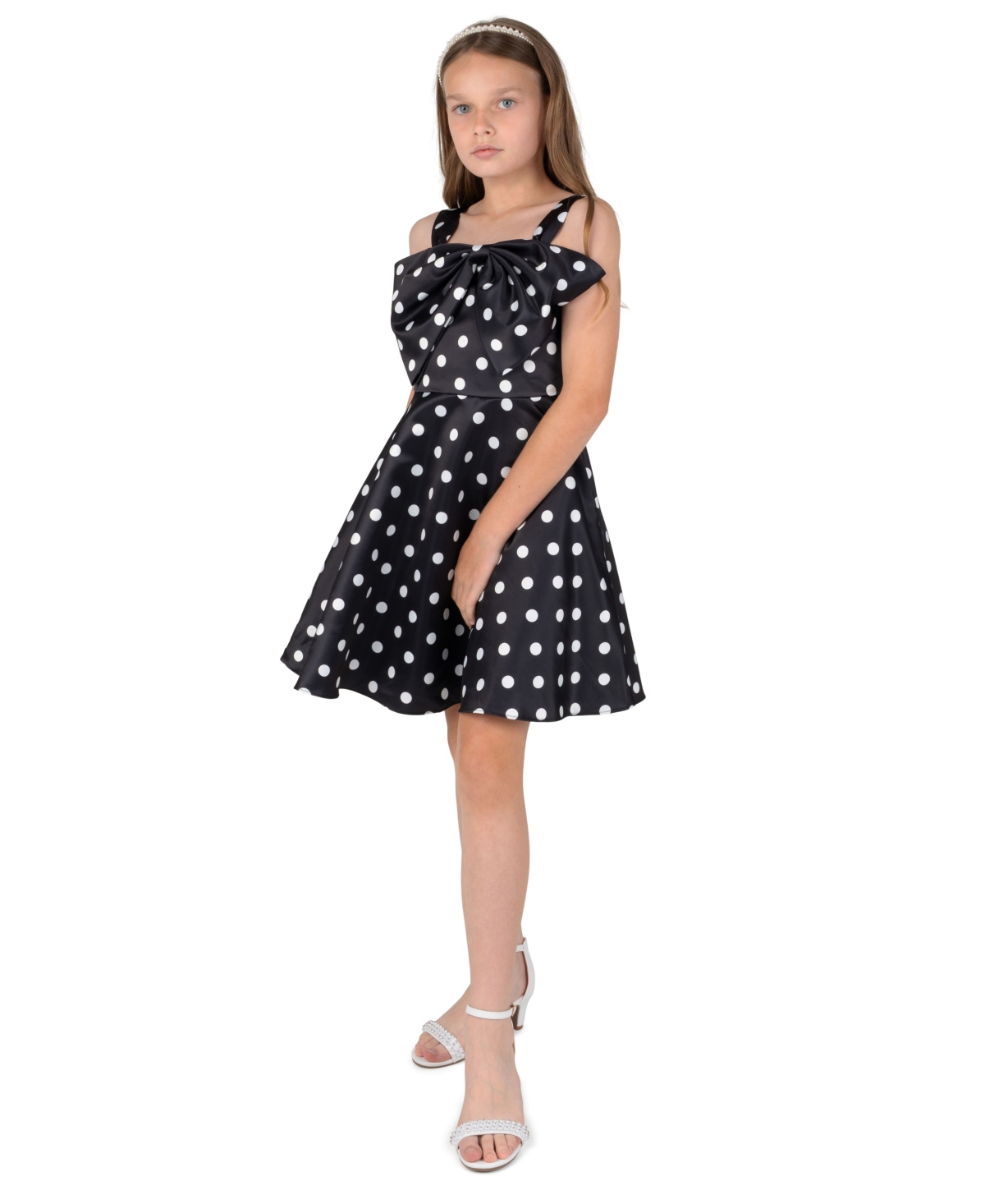 Rare Editions Girls' 7-16 Polka-Dot Square-Neck Bow Dress