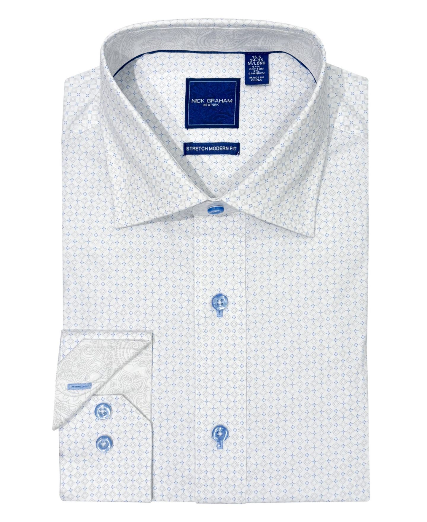 Мужская рубашка Nick Graham Roxbury Square Stretch Dress Shirt, цвет: Серый — фото 1