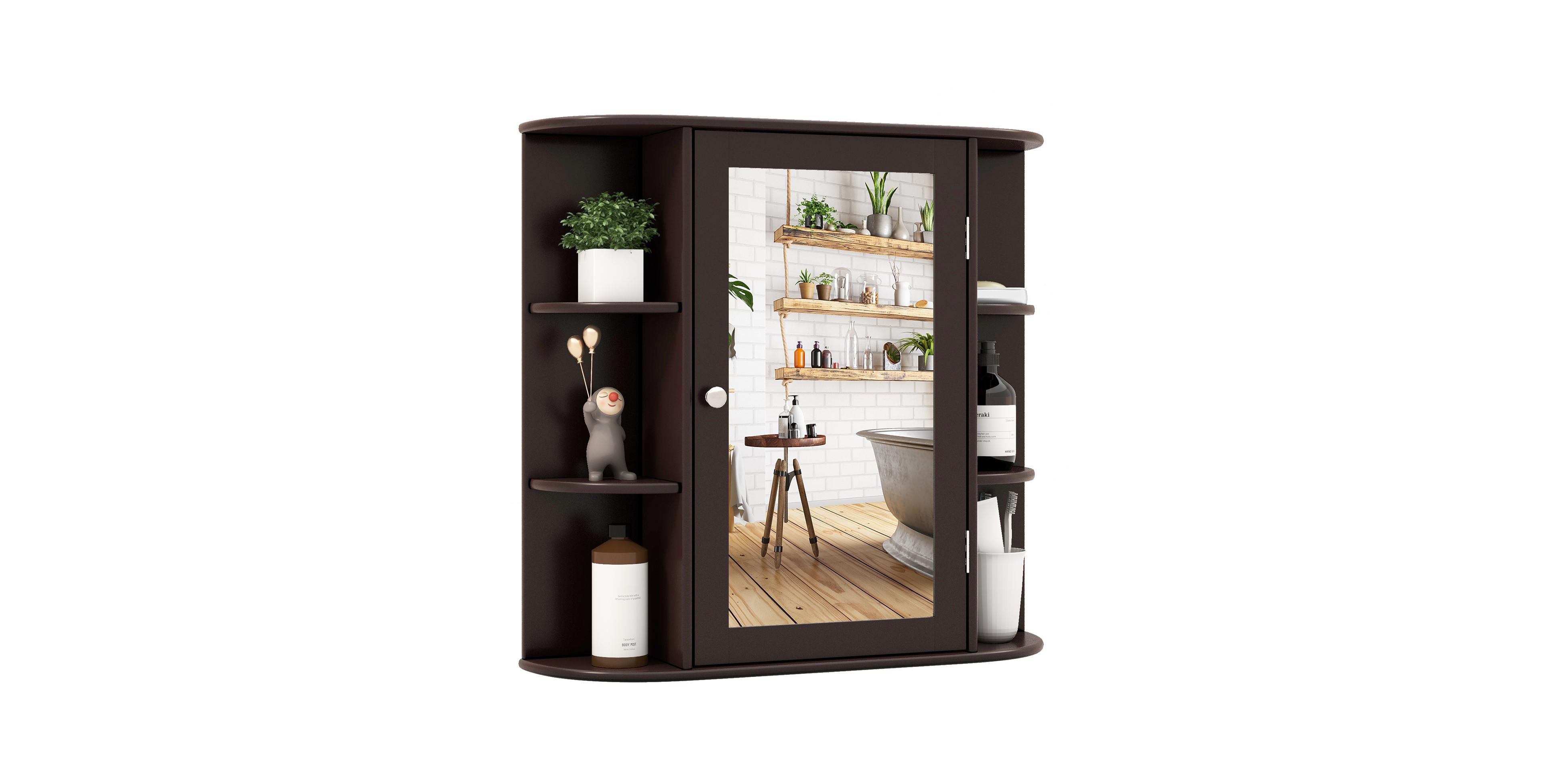 Sugift Wall-Mounted Bathroom Mirror Cabinet with Storage Shelves
