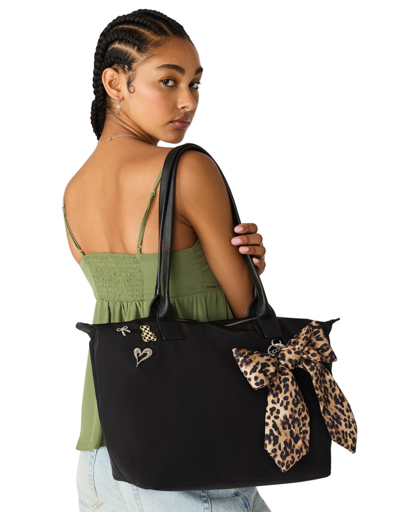 Женская сумка Madden Girl Large Nylon Removable Bow Charm Tote, цвет: Чёрный — фото 7