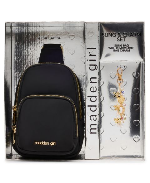 Женские сумки Madden Girl 2-Piece Removable Charm and Crossbody Sling Bag Set, цвет: Чёрный