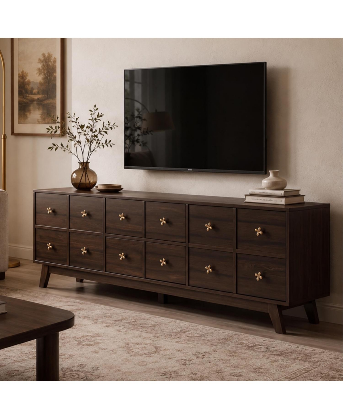 Gaomon 67 in Wood Tv Stand, Mid Century Modern Tv Stand for Up to 75 in TVs Entertainment Center with Storage, 2 Soft Close Door - Rustic brown
