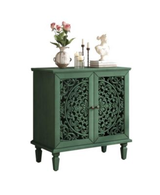 Vintage Hollow-Carved Storage Cabinet with 2 Door Display and Adjustable Shelf and Solid Wood Legs