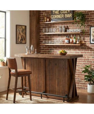 59" Solid Wood Bar Unit with 3-Tier Shelves