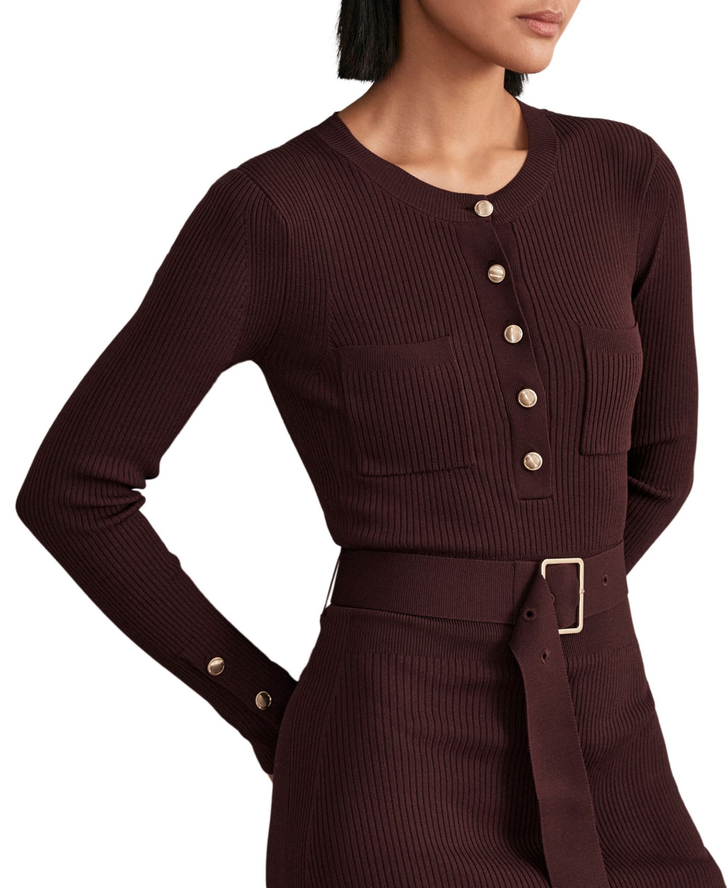 Женское платье REISS Willow Long-Sleeve Midi Sweater Dress, цвет: Бордовый — фото 2