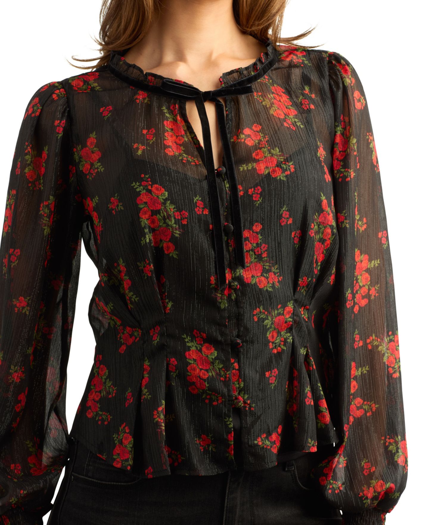 Женская блузка BCX Juniors' Print Shimmer Long-Sleeve Sheer Floral-Print, цвет: Pat A — фото 4