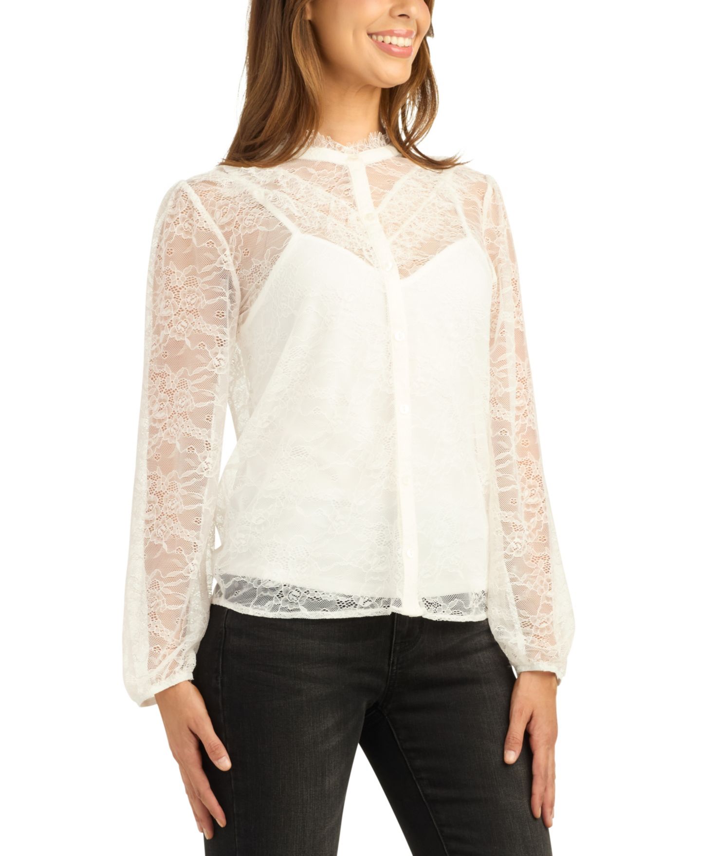 Женская блузка BCX Fine Knit Lace Mock Neck Long-Sleeve, цвет: Молочный белый — фото 2