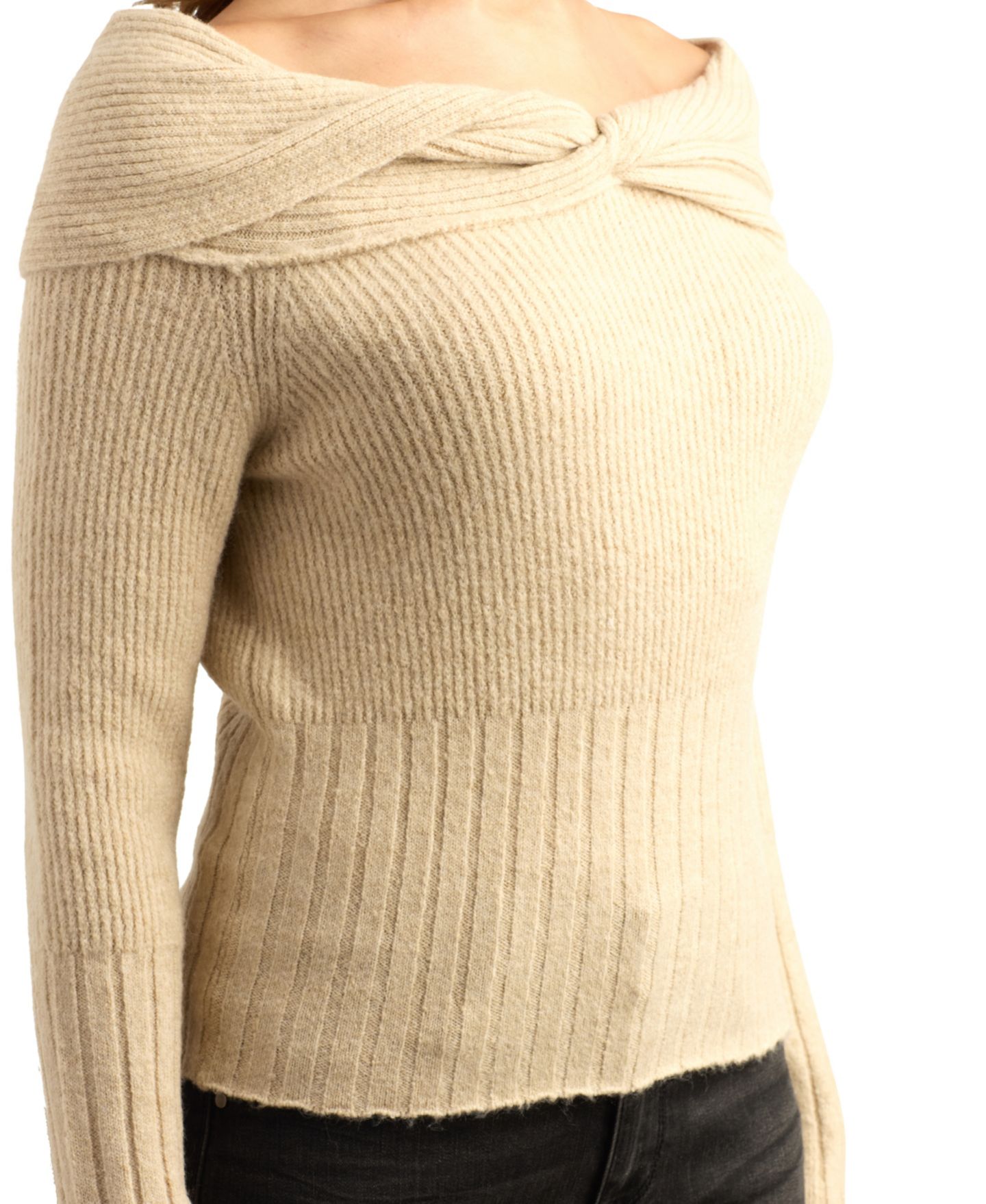Женский свитер BCX Juniors' Off-the-Shoulder Long-Sleeve Ribbed, цвет: Овсяный — фото 4