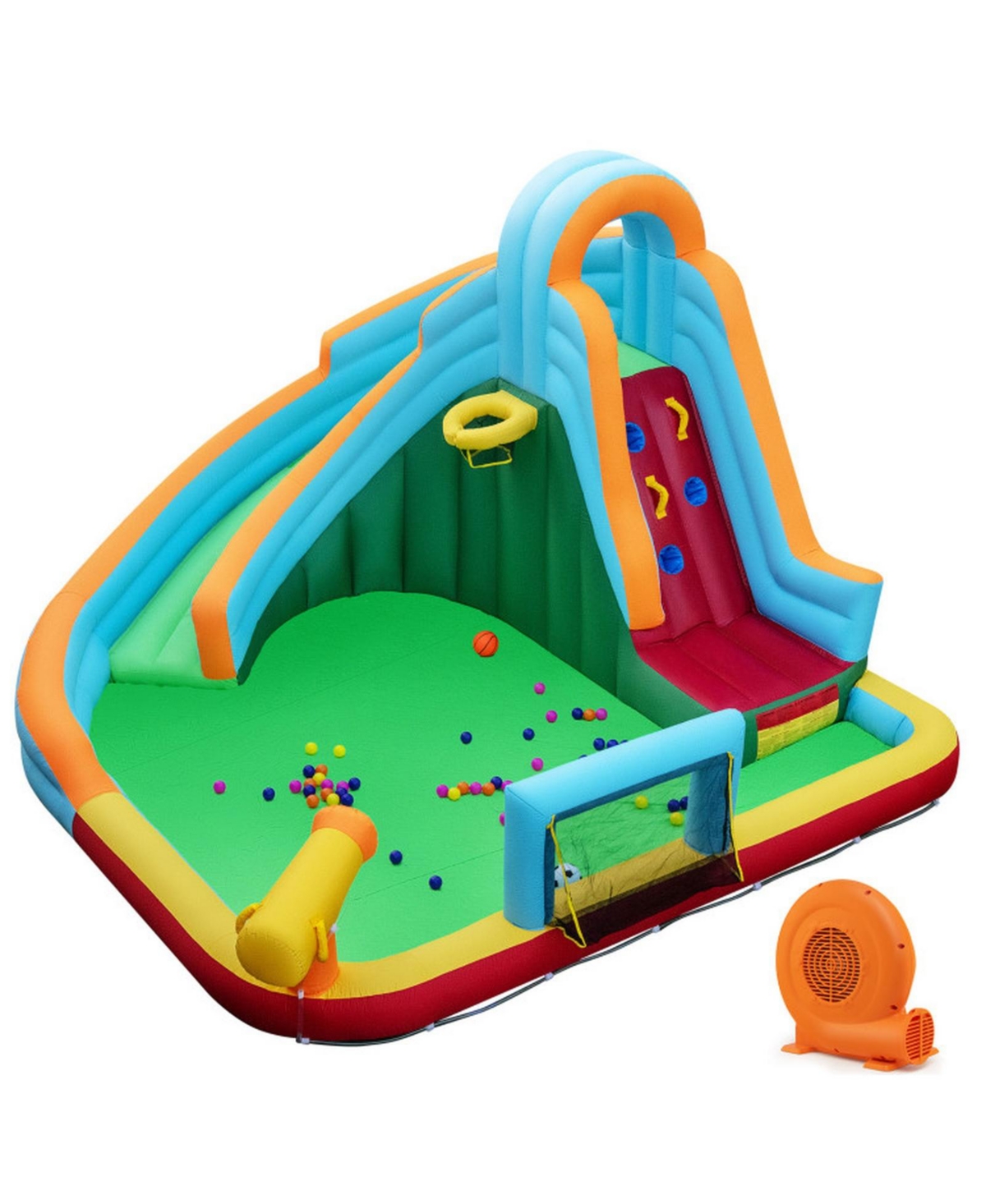 Sugift 6-in-1 Inflatable Water Slide Park with 750W Blower, Ages 3-12 - Green