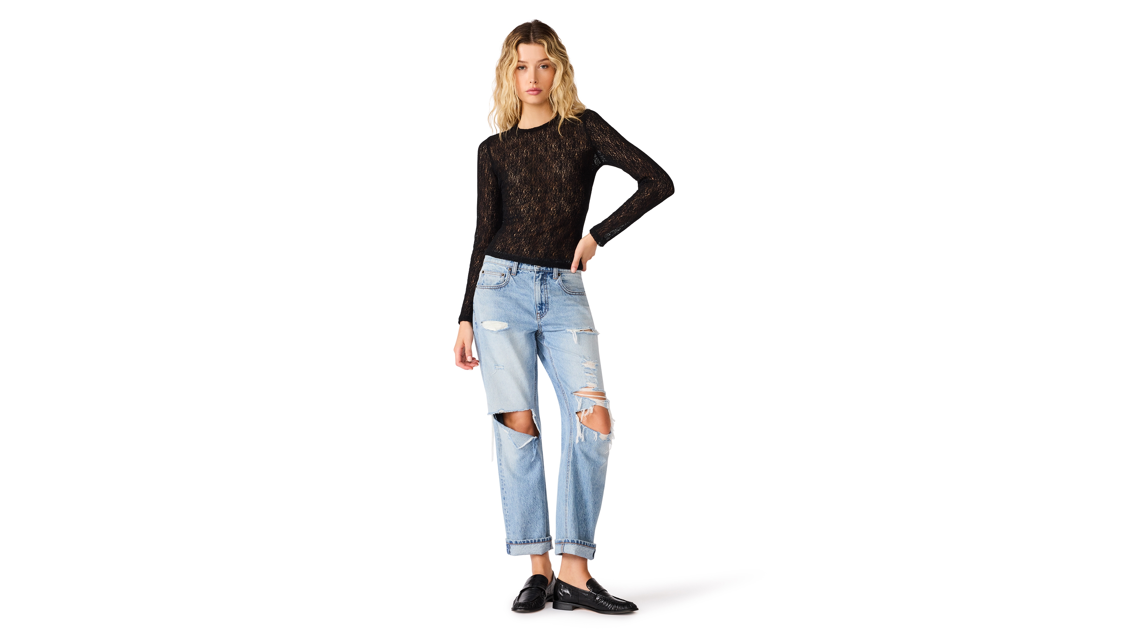 Steve Madden Women's Sierra Long-Sleeve Sheer Knit Top