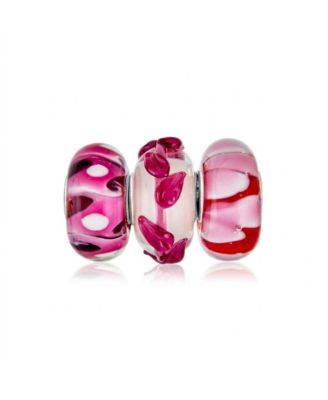 Mixed Pink Murano Glass Swirl Charm Bead for Bracelet Sterling Silver Set-3