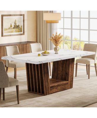 63-Inch Dining Table for 4-6, Farmhouse Rectangular Kitchen Dinner Table, Wood Dining Room Furniture