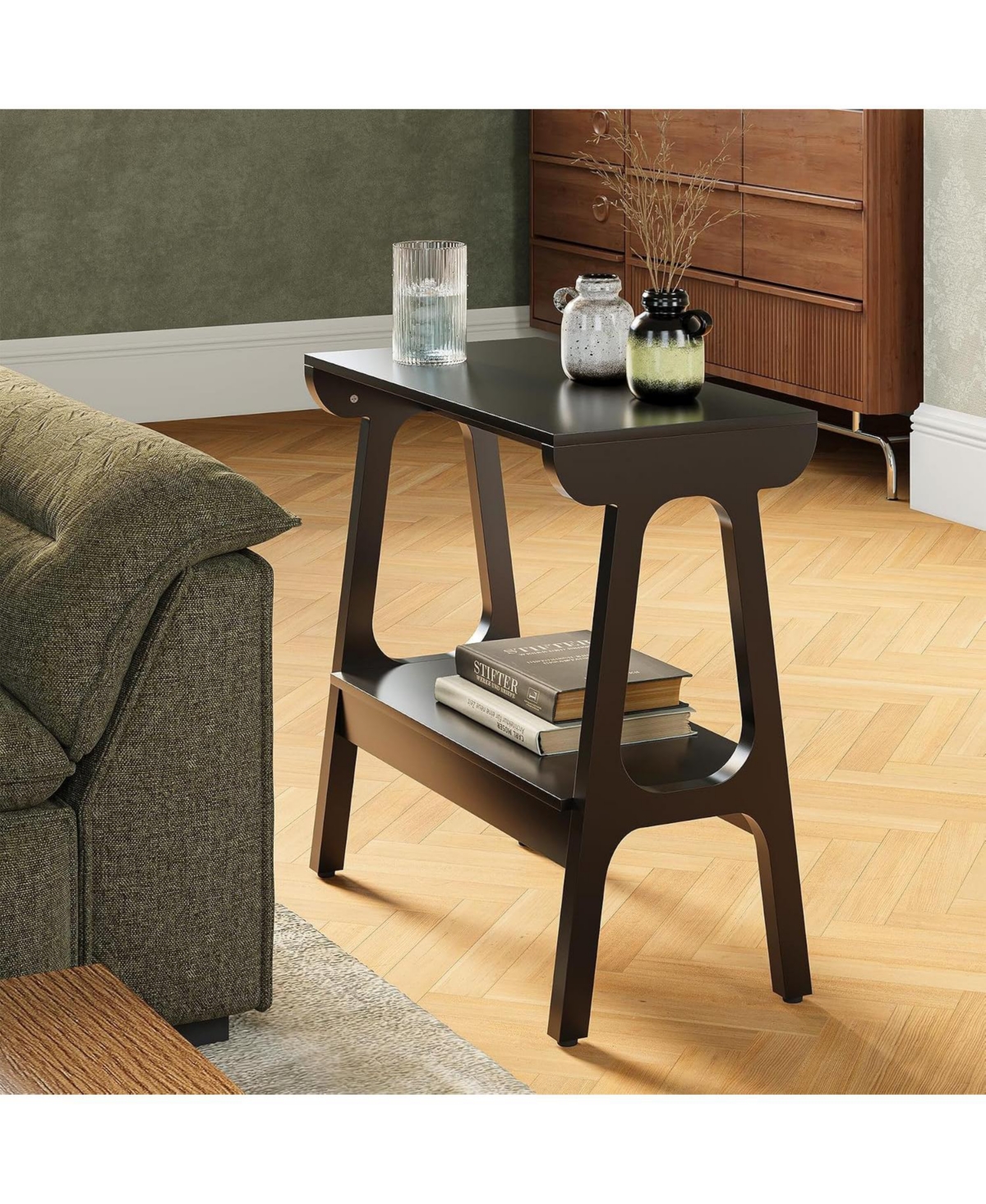 Tribesigns Solid Wood End Table with Storage Shelf, Narrow 2-Tier Side Table for Small Spaces, Sofa Couch Table - Black