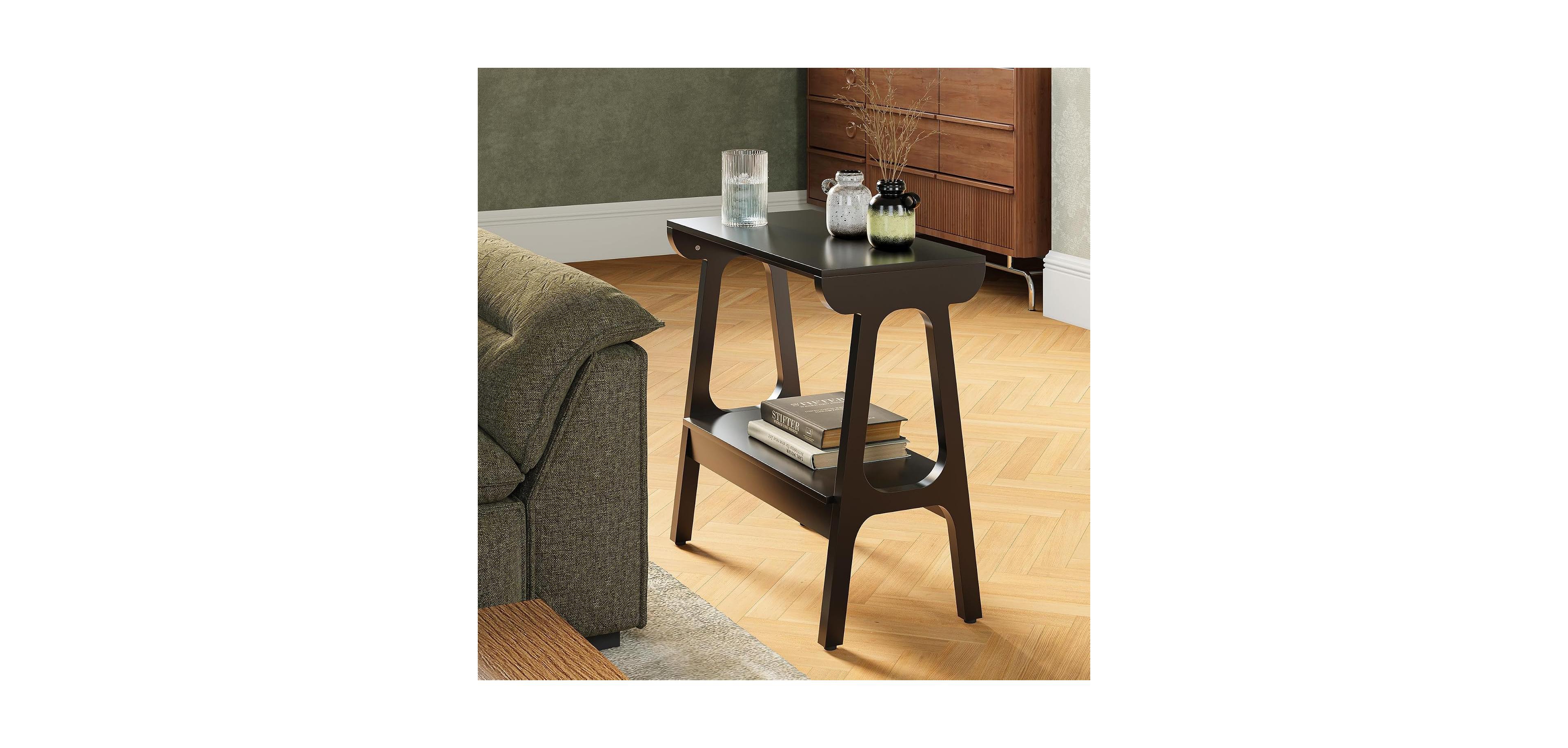 Tribesigns Solid Wood End Table with Storage Shelf, Narrow 2-Tier Side for Small Spaces, Sofa Couch