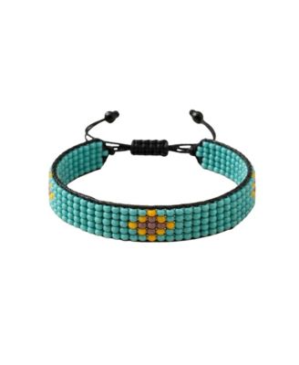 Summer Warmth Bracelet in Mustard Yellow with Brown Flower and Teal Accents