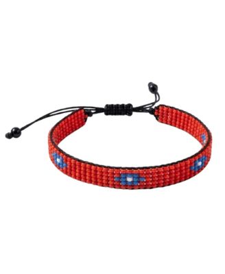 Summer Warmth Bracelet in White with Blue flower with Red Accents