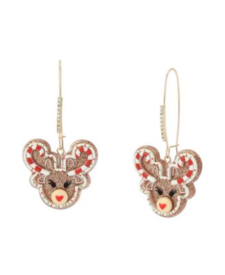 Gold-Tone Glass Crystal Reindeer Dangle Earrings