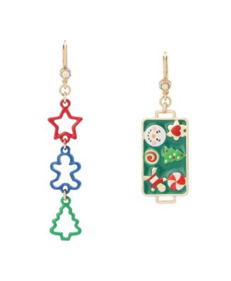 Glass Crystal Gold-Tone Christmas Drop Earrings