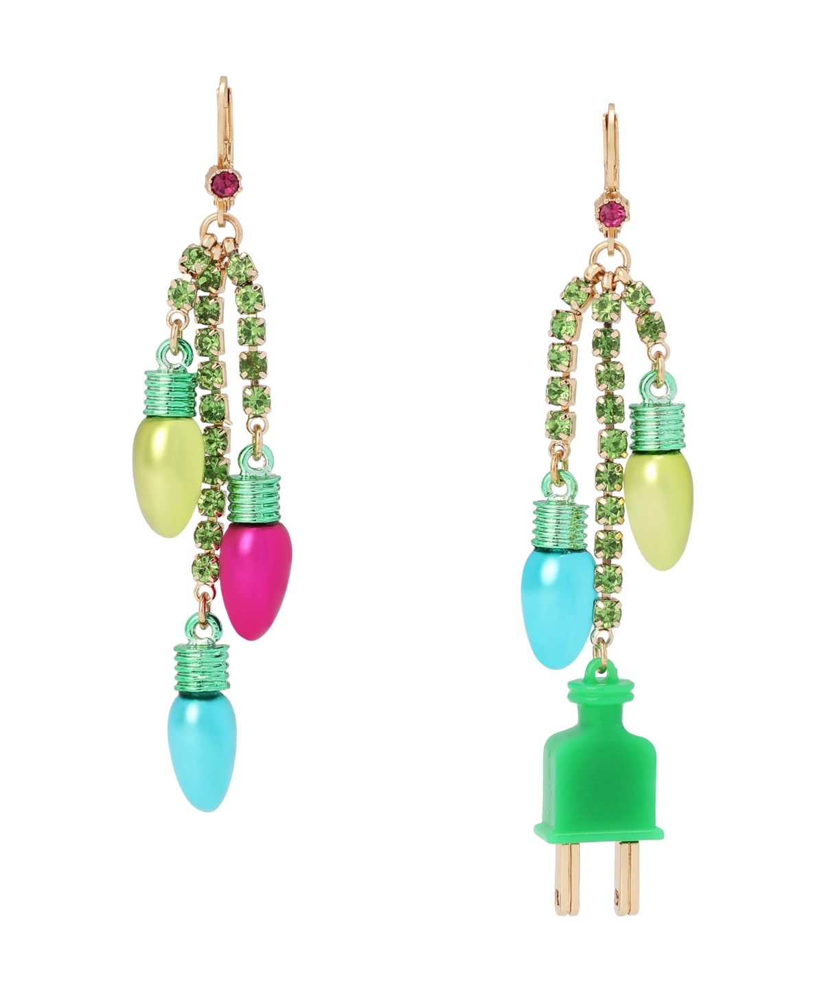 Betsey Johnson Glass Crystal Mismatched Christmas Chandelier Earrings