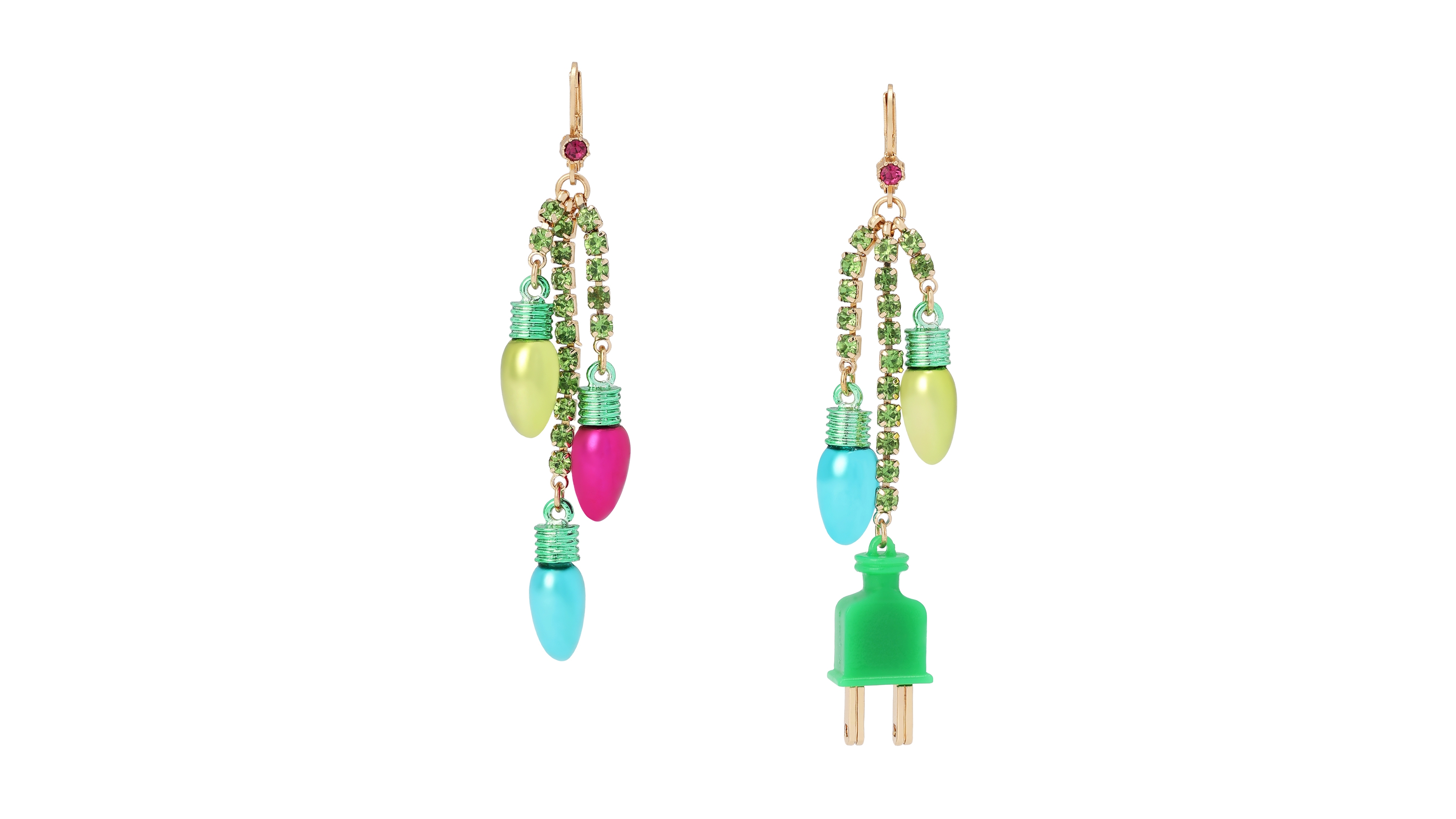 Betsey Johnson Glass Crystal Mismatched Christmas Chandelier Earrings