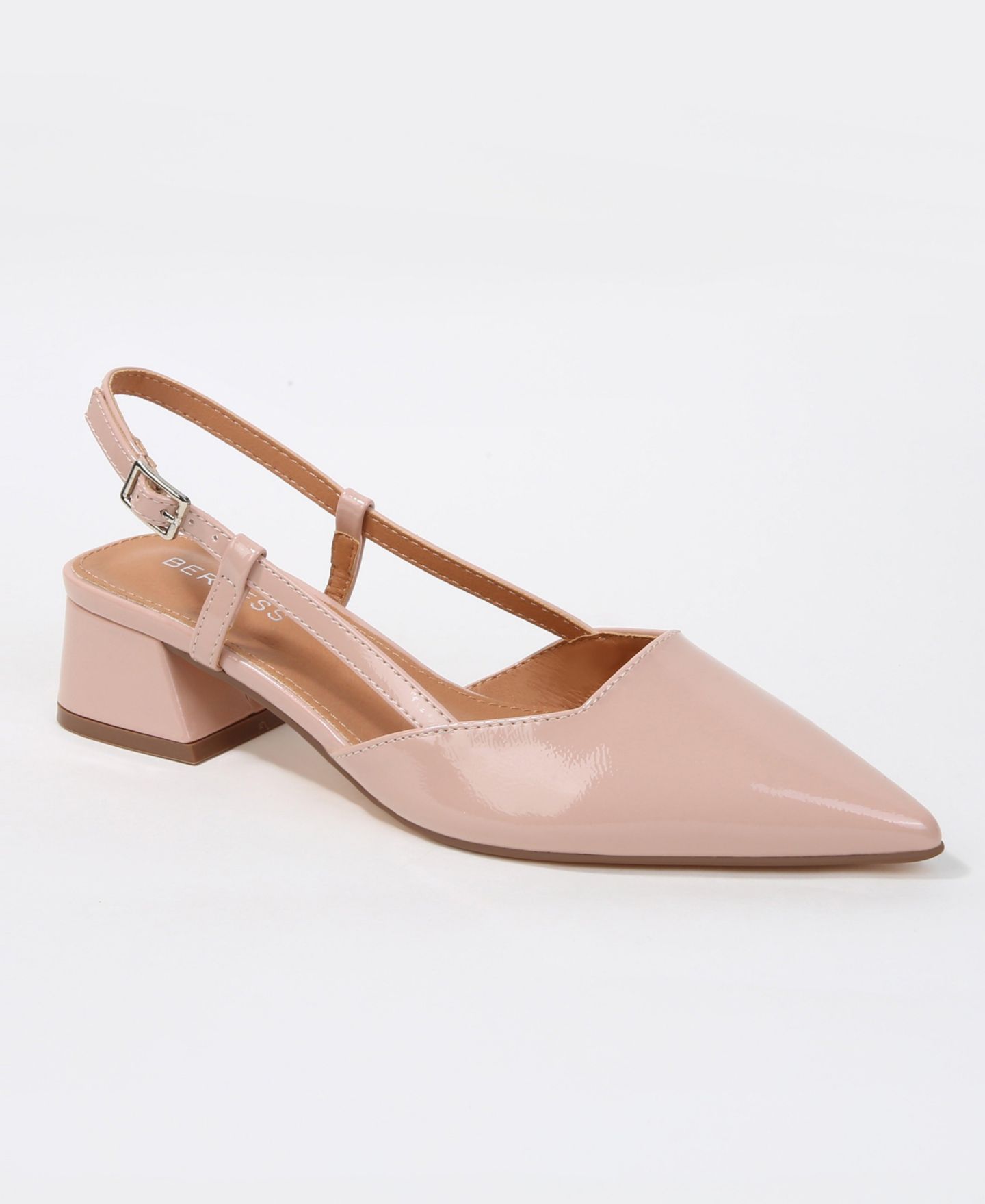 Женские туфли BERNESS Vieda Pointed-Toe Slingback Low-Block-Heel Faux Leather Pumps, цвет: Бежевый — фото 1