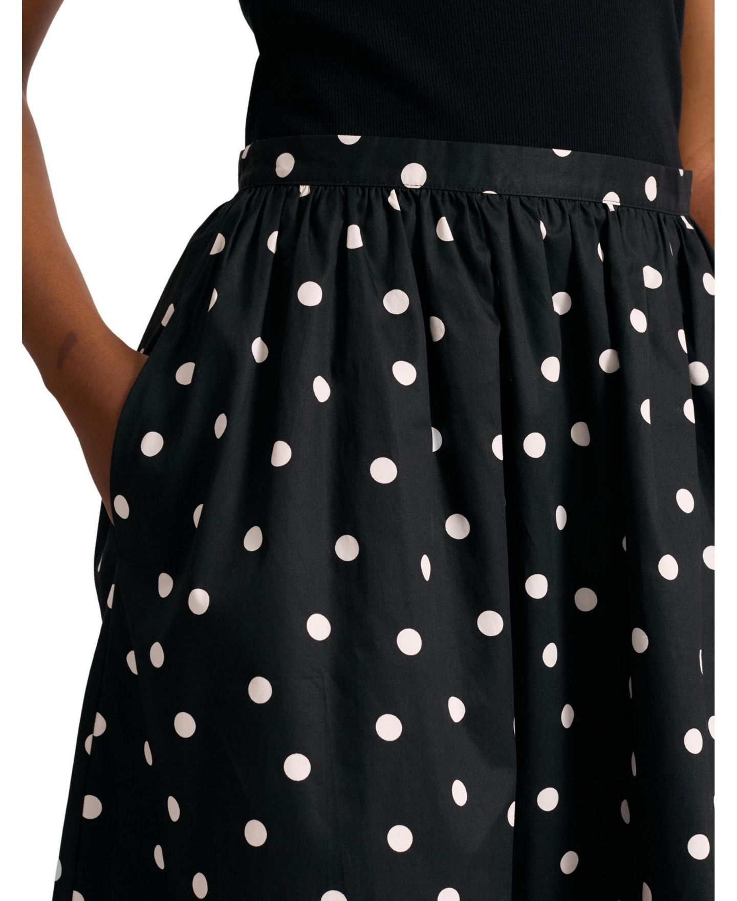 Женская юбка Albaray Polka-Dot High-Waist A-Line Cotton Midi, цвет: Чёрный — фото 4