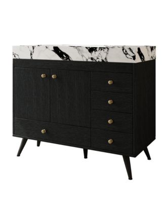 36 Inch Freestanding Bathroom Vanity, Plywood Cabinet with Stainless Steel Legs, Sintered Stone Top with Ceramic Sink, 5 Drawers