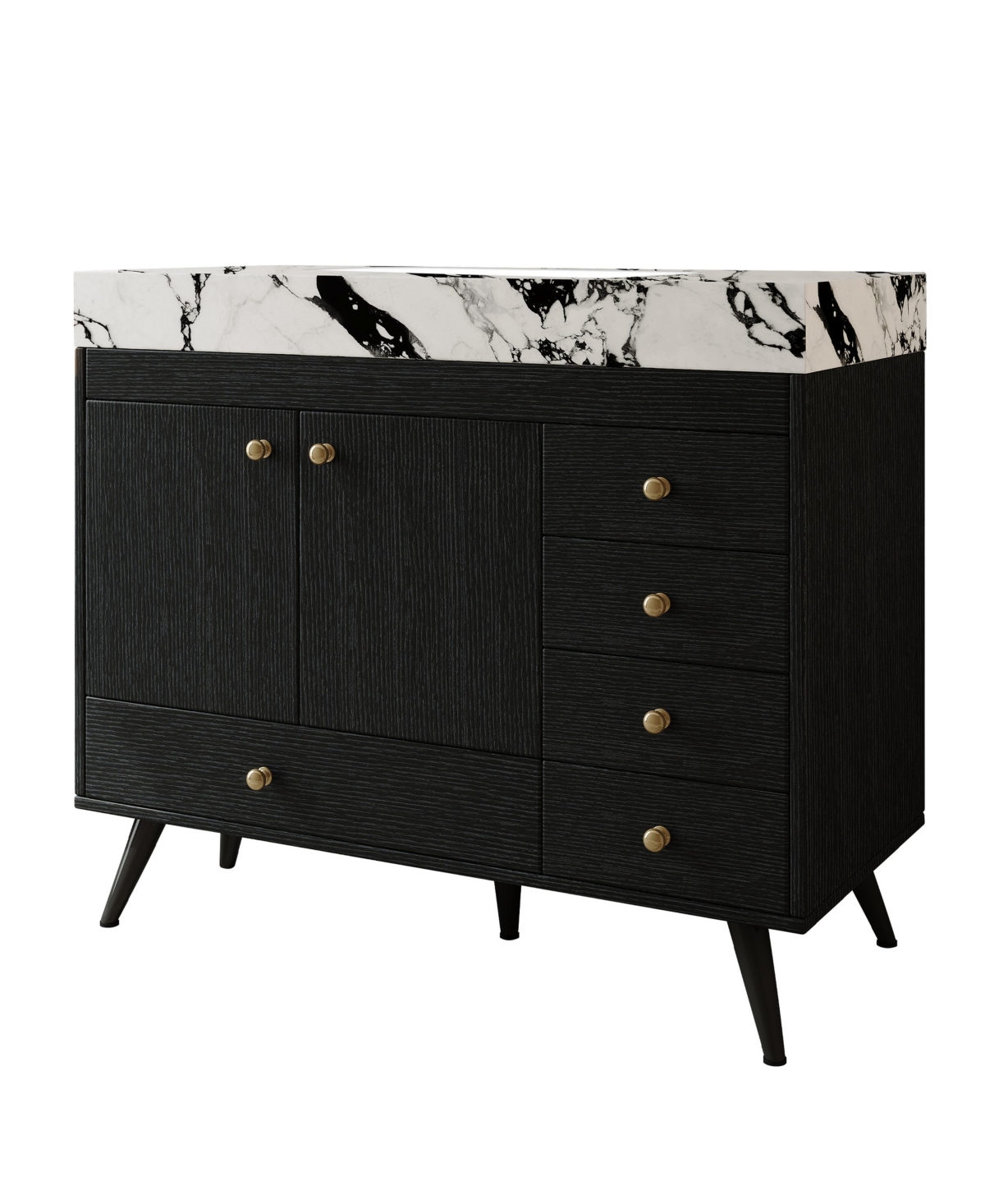 Thirtypeachy 36 Inch Freestanding Bathroom Vanity, Plywood Cabinet with Stainless Steel Legs, Sintered Stone Top with Ceramic Sink, 5 Drawers - Black