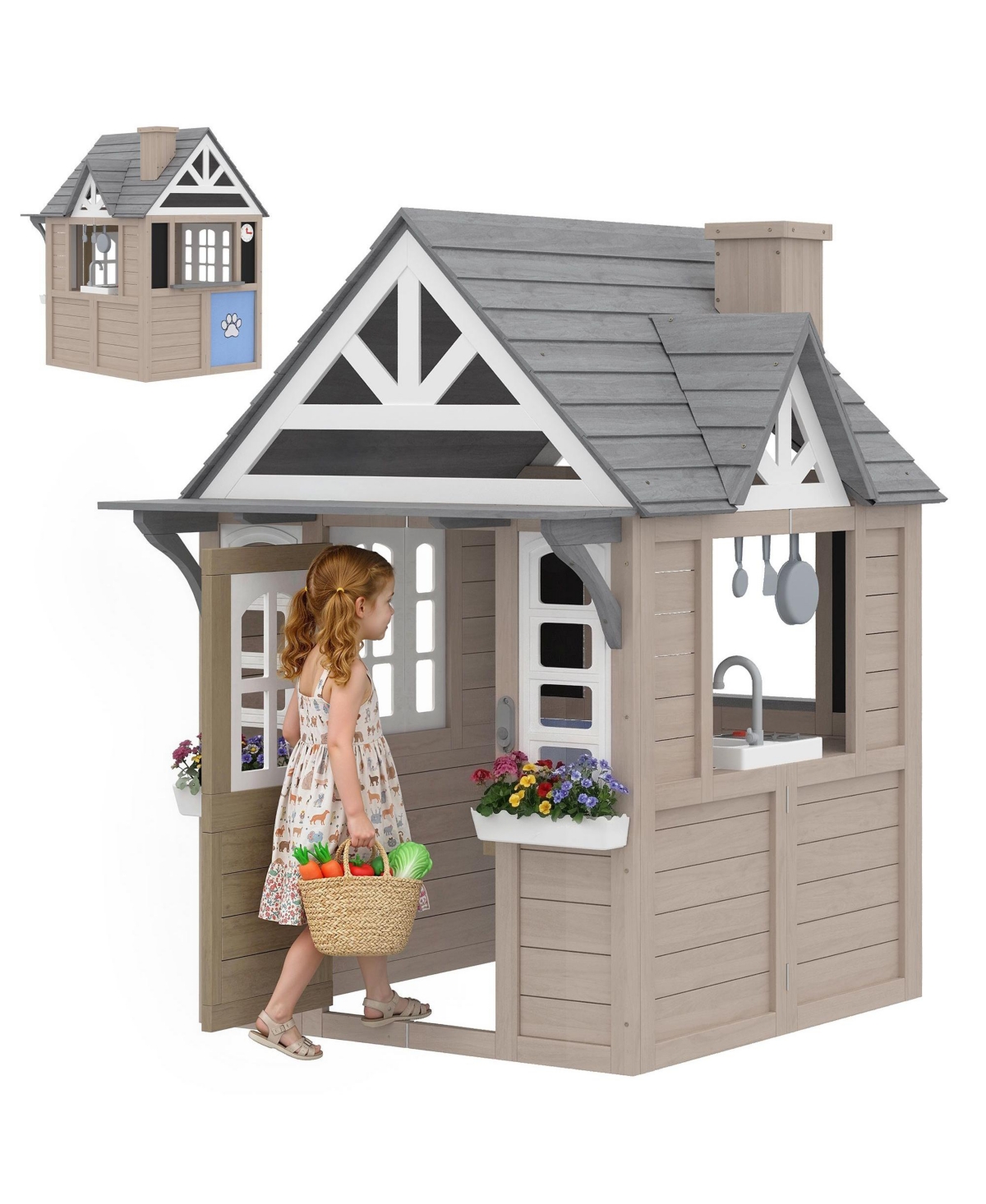 Sevorley Wooden Dog Door Playhouse, Ages 2+