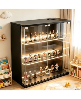 Display Cabinet with APP RGB LED Lights and Built-in Charging Station, Tempered Glass Curio Cabinet for Collectibles, Action Figures, Decor
