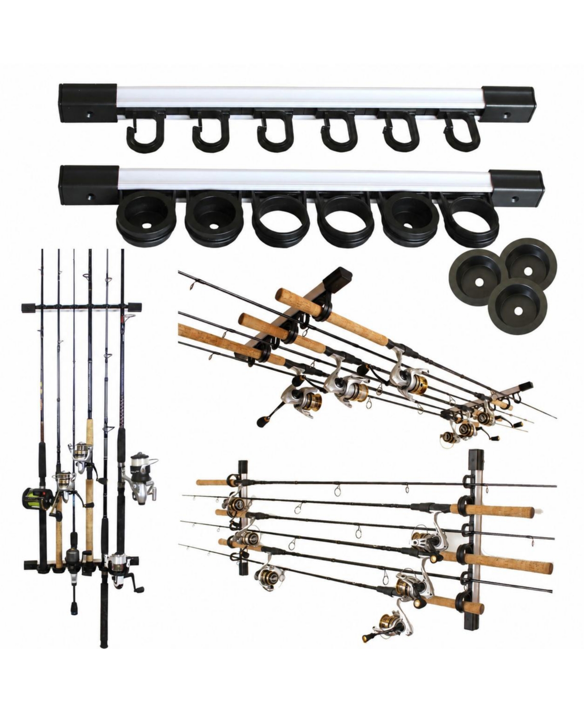 Furlihong 6 Rod Fishing Pole Holder Wall Storage Rack Easy Assembly