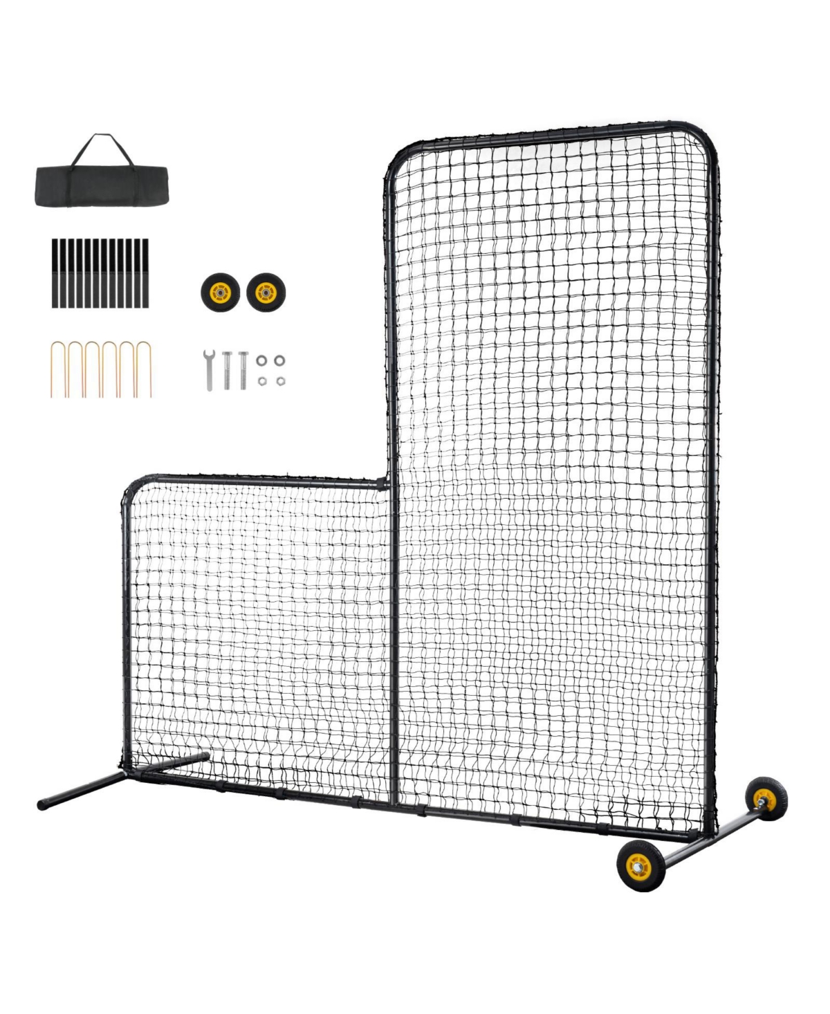 Sevorley 7 x 7 feet L-Screen Baseball Pitching Safety Net with Wheels and Carry Bag