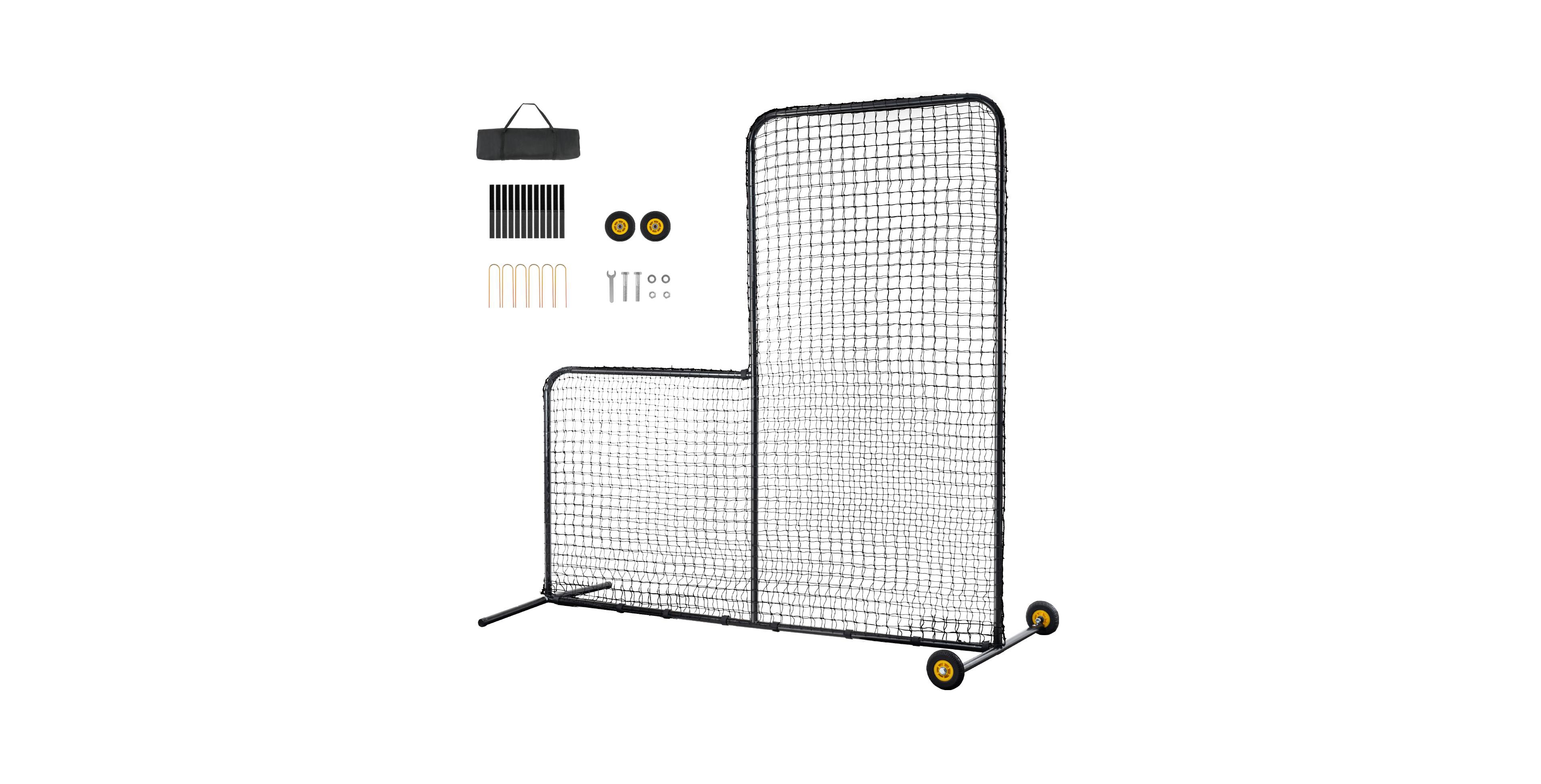 Sevorley 7 x 7 feet L-Screen Baseball Pitching Safety Net with Wheels and Carry Bag