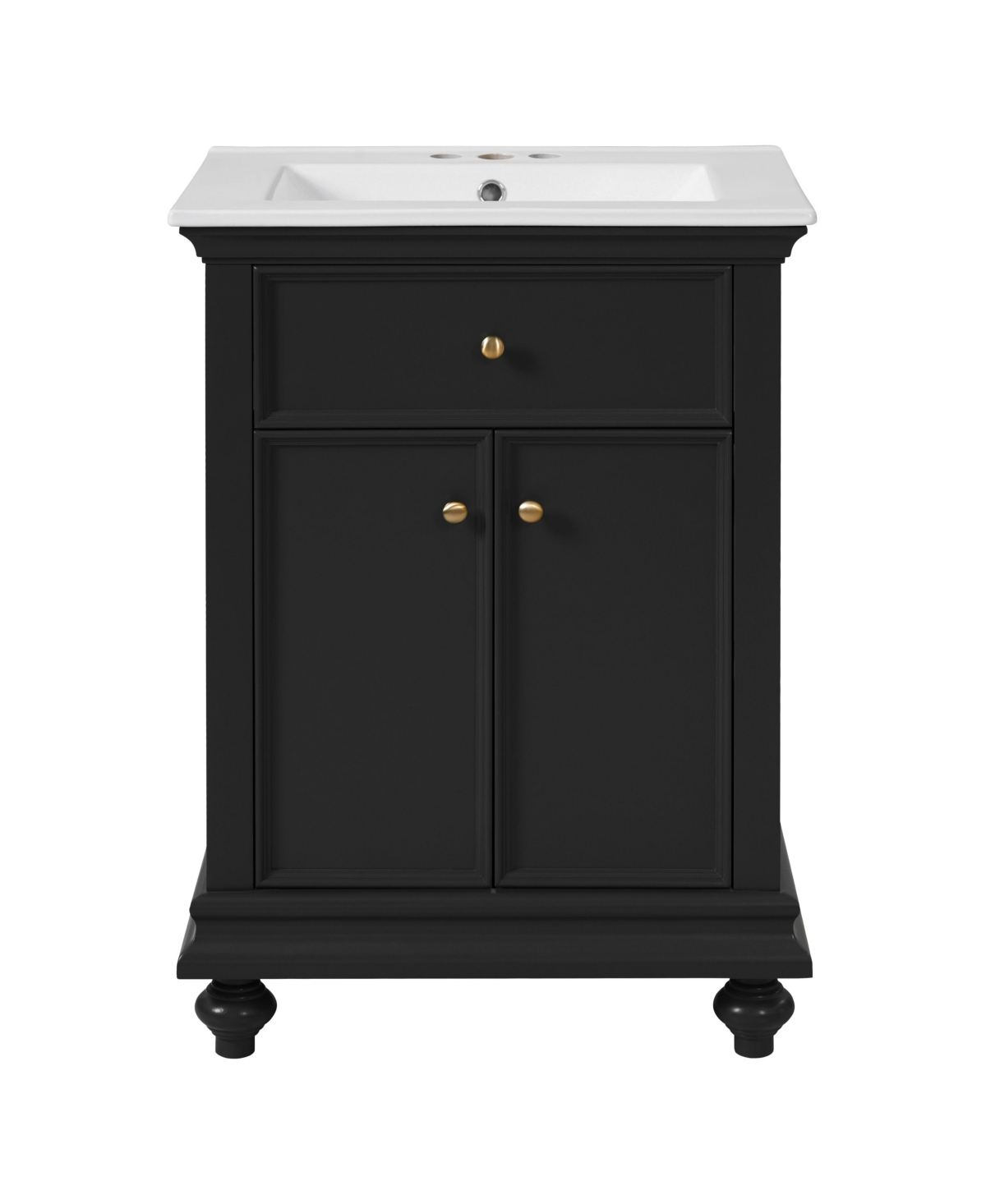 Sillysis 24 Inch Freestanding Bathroom Vanity, Mdf Cabinet with Solid Wood Legs, Ceramic Integrated Sink - Black