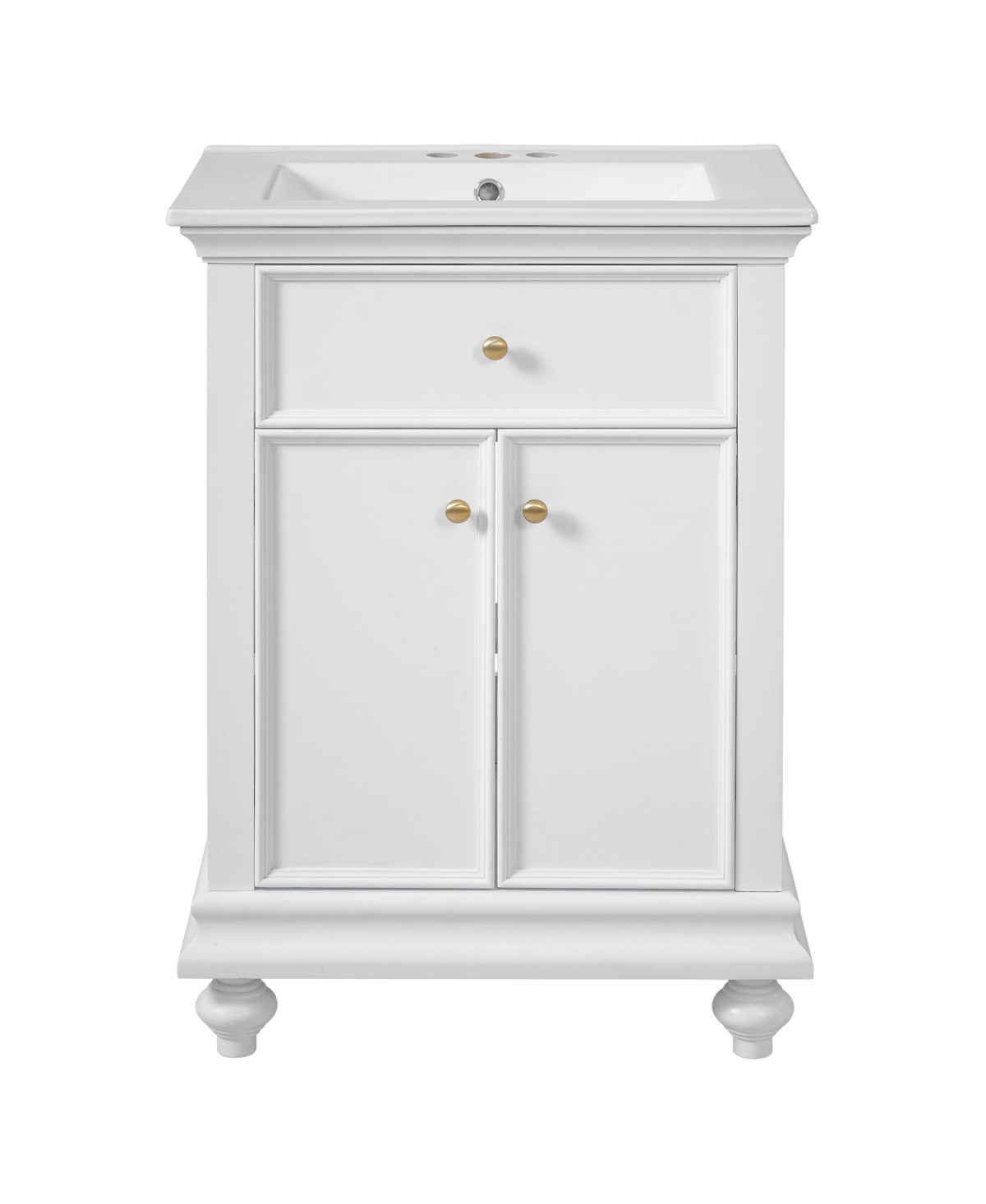 Sillysis 24 Inch Freestanding Bathroom Vanity, Mdf Cabinet with Solid Wood Legs, Ceramic Integrated Sink - White