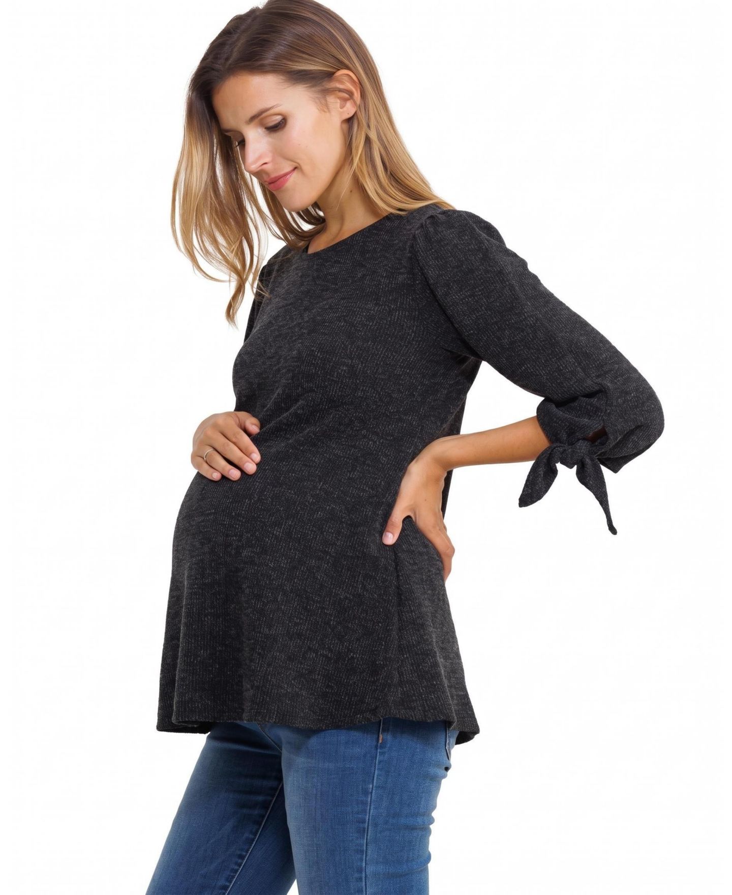 Женский топ Hello Miz Maternity Knit 3/4 Tie-Sleeve Top, цвет: Чёрный — фото 2
