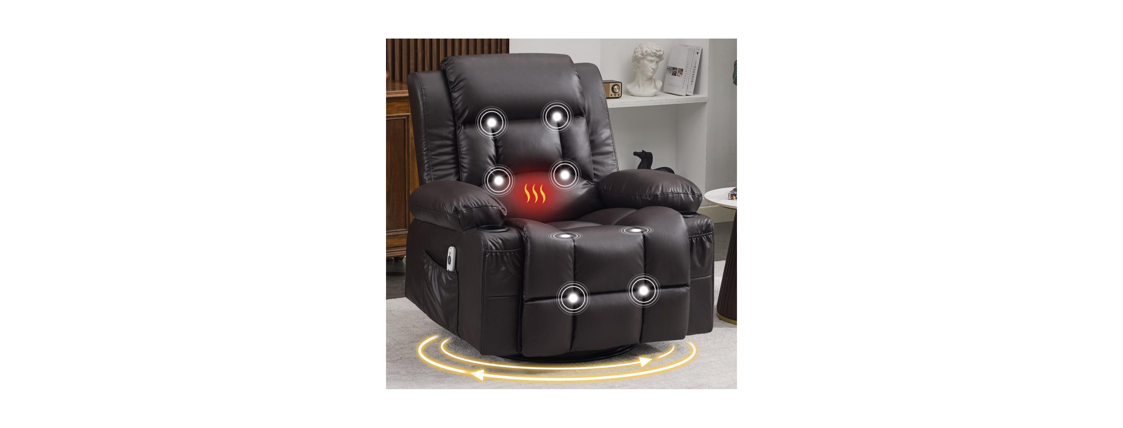 Streamdale Furniture 360 Swivel Glider Recliner with Massage, Heat and Cup Holder