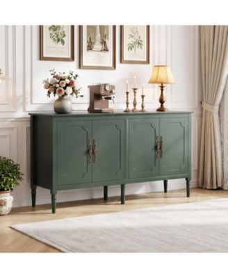 58-Inch Pine Wood Leg 4-Door 2-Shelf Storage Buffet Cabinet
