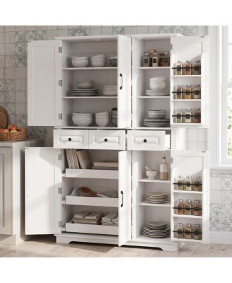 72" Farmhouse Kitchen Pantry Cabinet with 6 Door Racks