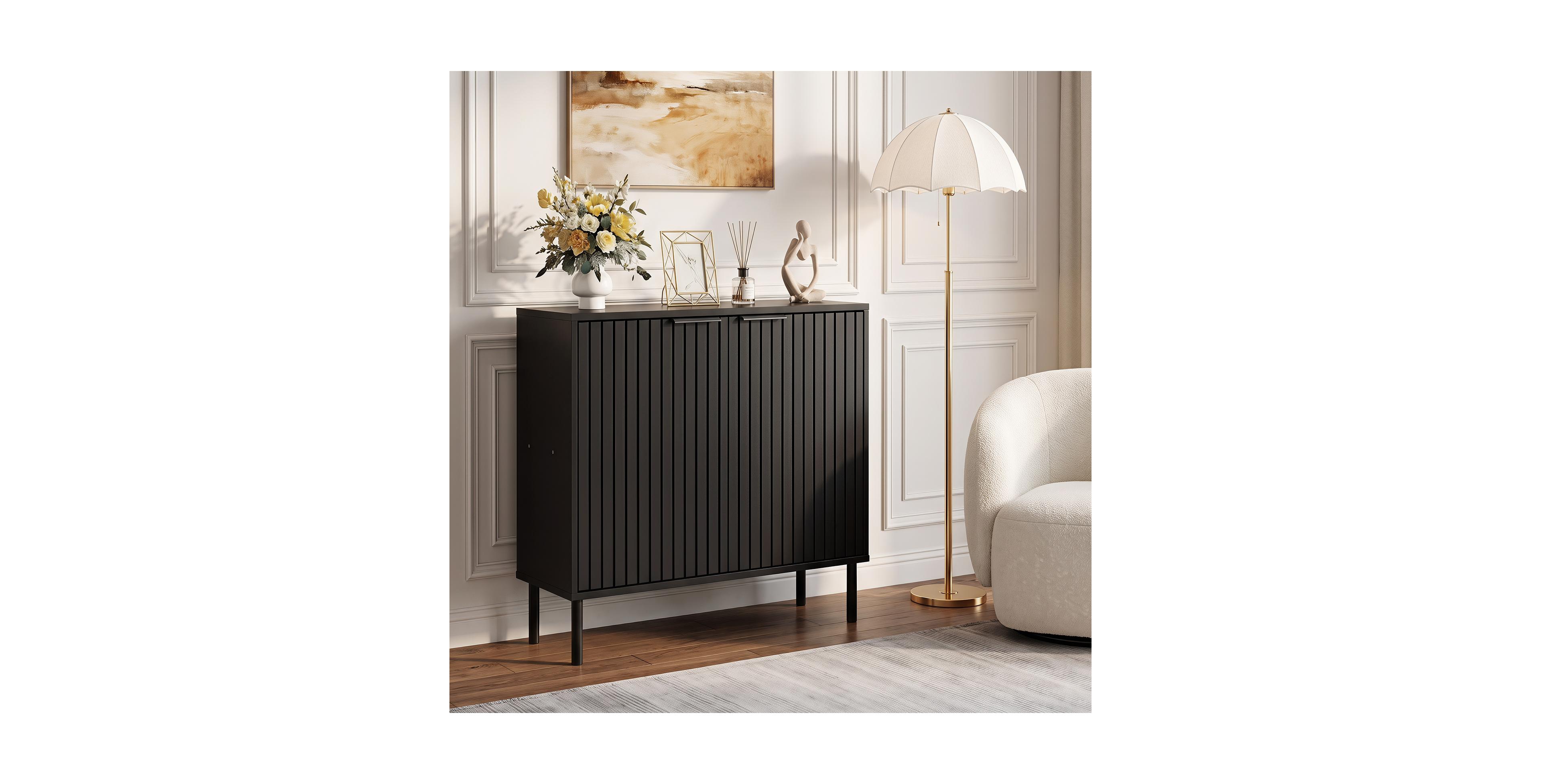Costway Fluted 2-Door Adjustable Feet Elevated Base Buffet Sideboard Cabinet