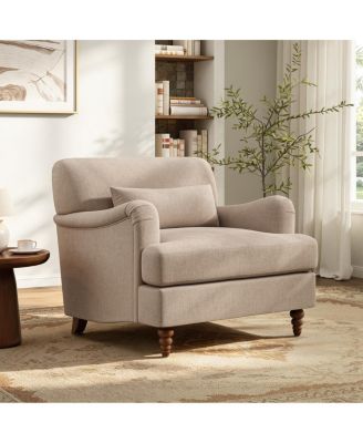 40.5" Chenille Oversized Accent Chair with Lumbar Pillow and Wood Legs