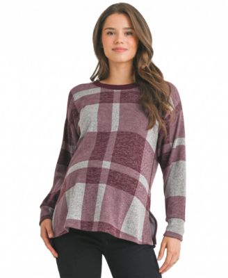 Maternity Plaid Crewneck Long-Sleeve Pullover