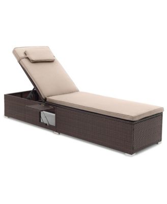 Outdoor Rattan Chaise Lounge with 6-Position Adjustable Backrest