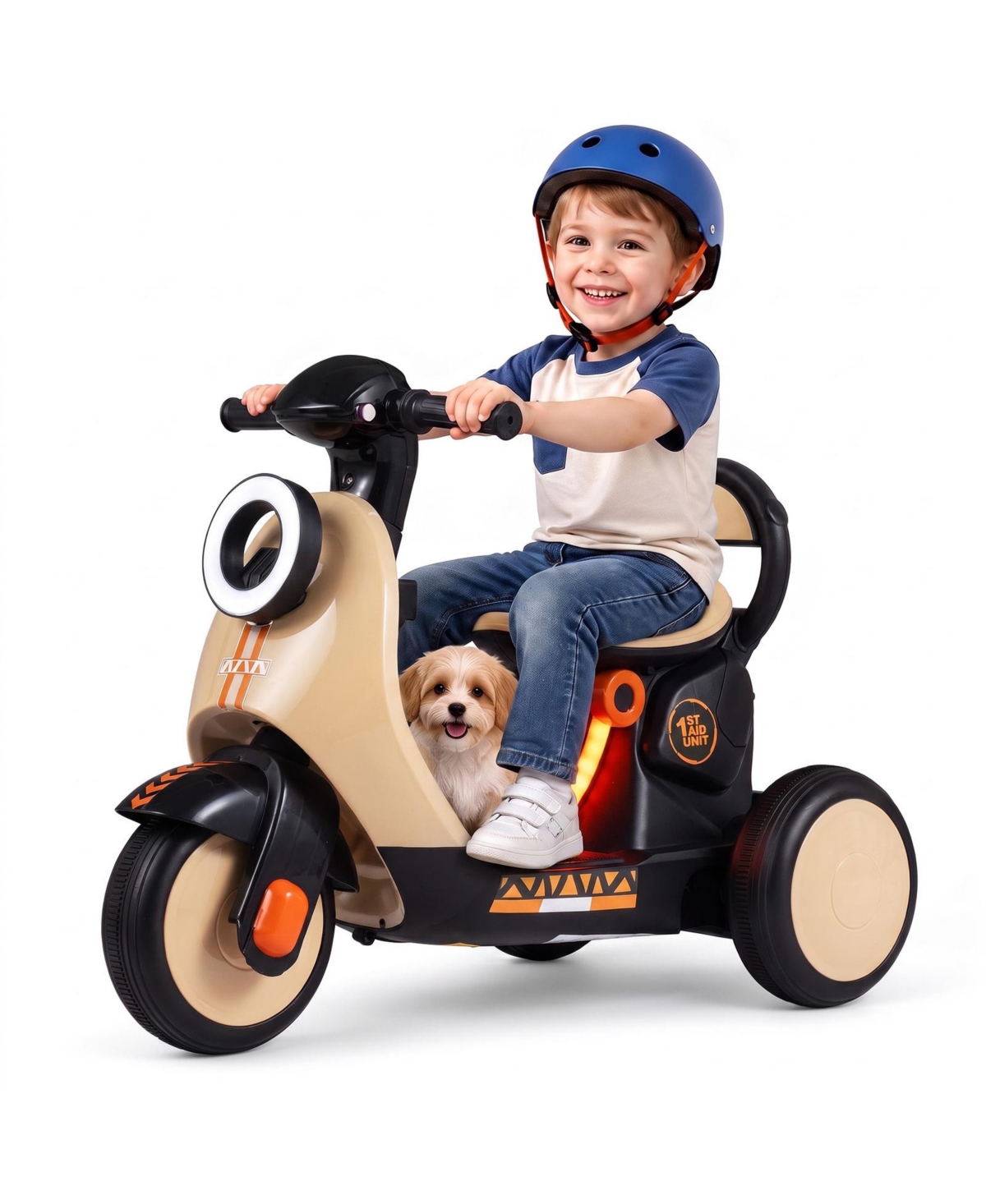 Gymax 6V Battery Powered Ride-On Motorcycle with Led Headlight and Light-Up Deck, 66 lb. Capacity, Ages 3-5 - Beige